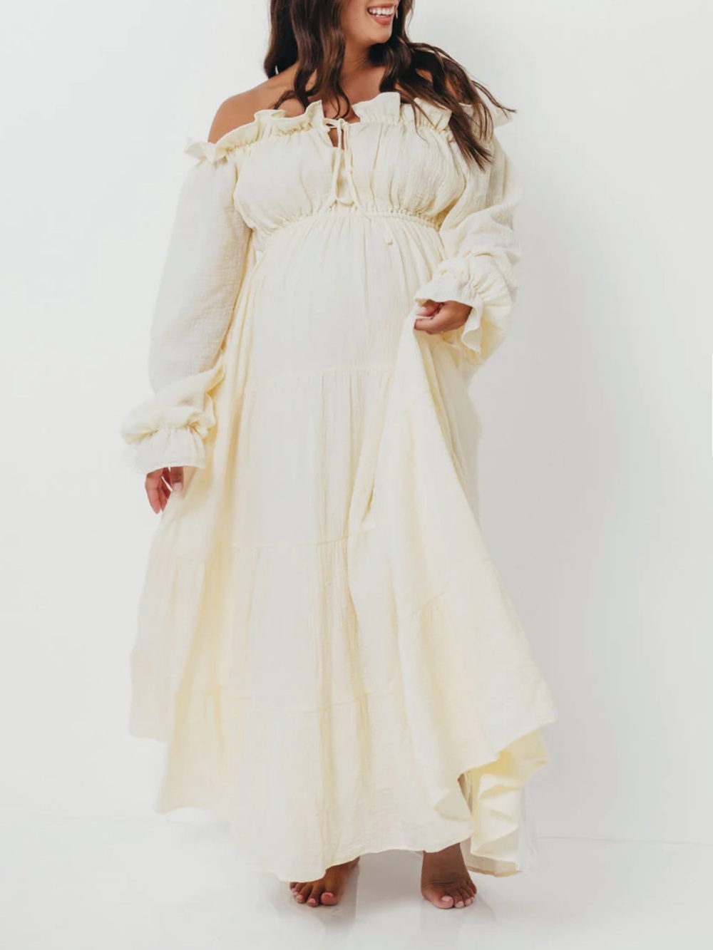 Worth Collective‼️‼️ Golden Hour 100% Cotton Maxi Dress in Cream - Bump friendly